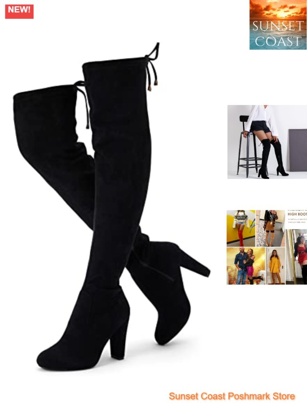 Suede Over the Knee Thigh High Boots Block Heel Side Zip Adjustable Tie